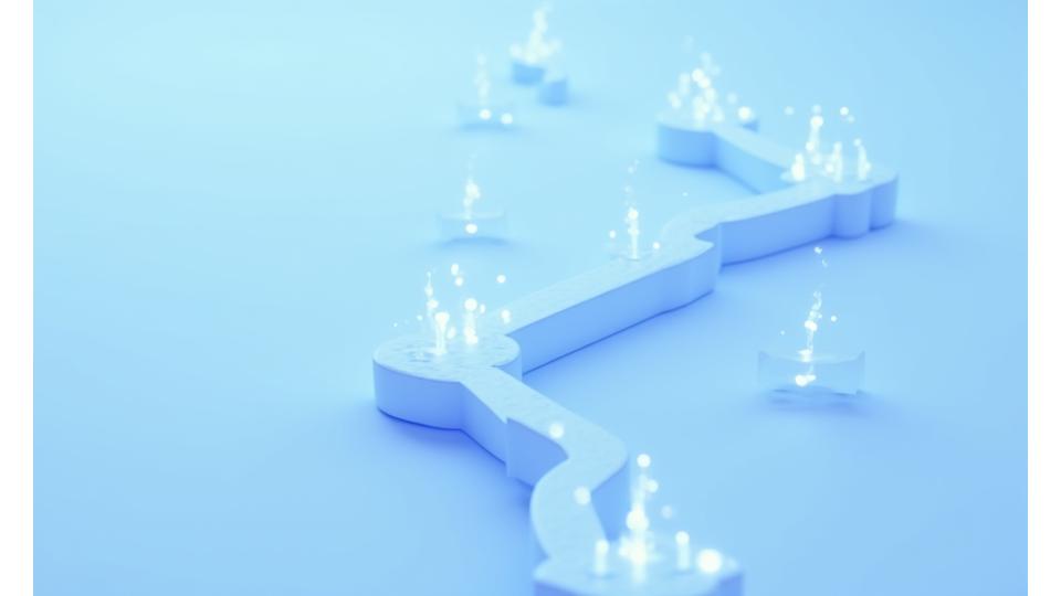 Roadmap with pins and arrows demonstrating a strategic HR transformation journey